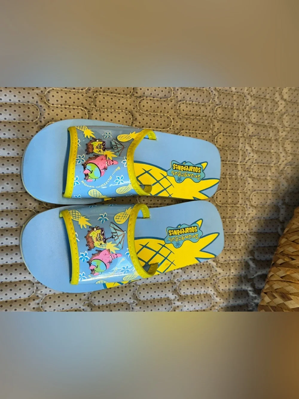 SpongeBob Squarepants Blue and Yellow Pineapple Graphic Slide Sandals